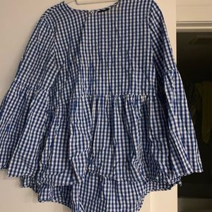 Blue gingham peplum top